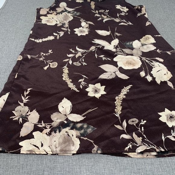 Vintage Studio Floral Shift Dress Brown & Cream Large 100% Polyester Lightweight - Picture 5 of 11